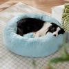 imageBedsure Calming Cat Beds for Indoor Cats  Small Cat Bed Washable 20 inches AntiSlip Round Fluffy Plush Faux Fur Pet Bed Fits up to 15 lbs Pets Aqua BlueAqua Blue