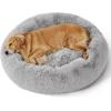 imageBedsure Calming Cat Beds for Indoor Cats  Small Cat Bed Washable 20 inches AntiSlip Round Fluffy Plush Faux Fur Pet Bed Fits up to 15 lbs Pets Aqua BluePale Grey