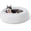 imageBedsure Calming Cat Beds for Indoor Cats  Small Cat Bed Washable 20 inches AntiSlip Round Fluffy Plush Faux Fur Pet Bed Fits up to 15 lbs Pets Aqua BlueFrost Grey