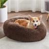 imageBedsure Calming Cat Beds for Indoor Cats  Small Cat Bed Washable 20 inches AntiSlip Round Fluffy Plush Faux Fur Pet Bed Fits up to 15 lbs Pets Aqua BlueCoffee