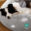 imageBedsure Calming Cat Beds for Indoor Cats  Small Cat Bed Washable 20 inches AntiSlip Round Fluffy Plush Faux Fur Pet Bed Fits up to 15 lbs Pets Aqua BluePale Grey