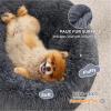 imageBedsure Calming Cat Beds for Indoor Cats  Small Cat Bed Washable 20 inches AntiSlip Round Fluffy Plush Faux Fur Pet Bed Fits up to 15 lbs Pets Aqua BlueDark Grey