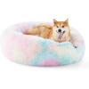 imageBedsure Calming Cat Beds for Indoor Cats  Small Cat Bed Washable 20 inches AntiSlip Round Fluffy Plush Faux Fur Pet Bed Fits up to 15 lbs Pets Aqua BlueMulti Color
