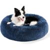 imageBedsure Calming Cat Beds for Indoor Cats  Small Cat Bed Washable 20 inches AntiSlip Round Fluffy Plush Faux Fur Pet Bed Fits up to 15 lbs Pets Aqua BlueNavy