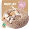 imageBedsure Calming Cat Beds for Indoor Cats  Small Cat Bed Washable 20 inches AntiSlip Round Fluffy Plush Faux Fur Pet Bed Fits up to 15 lbs Pets Aqua BlueCamel