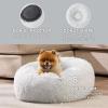 imageBedsure Calming Cat Beds for Indoor Cats  Small Cat Bed Washable 20 inches AntiSlip Round Fluffy Plush Faux Fur Pet Bed Fits up to 15 lbs Pets Aqua BlueFrost Grey