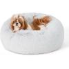 imageBedsure Calming Cat Beds for Indoor Cats  Small Cat Bed Washable 20 inches AntiSlip Round Fluffy Plush Faux Fur Pet Bed Fits up to 15 lbs Pets Aqua BlueFrost Grey