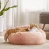 imageBedsure Calming Cat Beds for Indoor Cats  Small Cat Bed Washable 20 inches AntiSlip Round Fluffy Plush Faux Fur Pet Bed Fits up to 15 lbs Pets Aqua BluePink