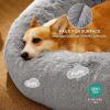 imageBedsure Calming Cat Beds for Indoor Cats  Small Cat Bed Washable 20 inches AntiSlip Round Fluffy Plush Faux Fur Pet Bed Fits up to 15 lbs Pets Aqua BluePale Grey