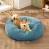 imageBedsure Calming Cat Beds for Indoor Cats  Small Cat Bed Washable 20 inches AntiSlip Round Fluffy Plush Faux Fur Pet Bed Fits up to 15 lbs Pets Aqua BlueWashed Blue
