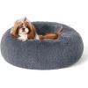 imageBedsure Calming Cat Beds for Indoor Cats  Small Cat Bed Washable 20 inches AntiSlip Round Fluffy Plush Faux Fur Pet Bed Fits up to 15 lbs Pets Aqua BlueDark Grey