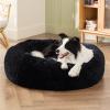 imageBedsure Calming Cat Beds for Indoor Cats  Small Cat Bed Washable 20 inches AntiSlip Round Fluffy Plush Faux Fur Pet Bed Fits up to 15 lbs Pets Aqua BlueBlack