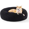 imageBedsure Calming Cat Beds for Indoor Cats  Small Cat Bed Washable 20 inches AntiSlip Round Fluffy Plush Faux Fur Pet Bed Fits up to 15 lbs Pets Aqua BlueBlack