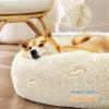 imageBedsure Calming Cat Beds for Indoor Cats  Small Cat Bed Washable 20 inches AntiSlip Round Fluffy Plush Faux Fur Pet Bed Fits up to 15 lbs Pets Aqua BlueIvory Beige