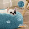 imageBedsure Calming Cat Beds for Indoor Cats  Small Cat Bed Washable 20 inches AntiSlip Round Fluffy Plush Faux Fur Pet Bed Fits up to 15 lbs Pets Aqua BlueWashed Blue
