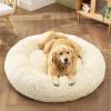 imageBedsure Calming Cat Beds for Indoor Cats  Small Cat Bed Washable 20 inches AntiSlip Round Fluffy Plush Faux Fur Pet Bed Fits up to 15 lbs Pets Aqua BlueIvory Beige