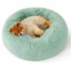 imageBedsure Calming Cat Beds for Indoor Cats  Small Cat Bed Washable 20 inches AntiSlip Round Fluffy Plush Faux Fur Pet Bed Fits up to 15 lbs Pets Aqua BlueApple Green