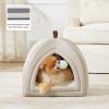 imageBedsure Cat Beds for Indoor  2 in 1 Cat Cave House Tent for Kittens and Small Pets with Removable Washable Cushioned Pillow Foldable Kitten Hideaway with NonSlip Bottom Beige 16 inchesBeige