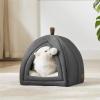 imageBedsure Cat Beds for Indoor  2 in 1 Cat Cave House Tent for Kittens and Small Pets with Removable Washable Cushioned Pillow Foldable Kitten Hideaway with NonSlip Bottom Beige 16 inchesDark Grey