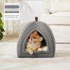 imageBedsure Cat Beds for Indoor  2 in 1 Cat Cave House Tent for Kittens and Small Pets with Removable Washable Cushioned Pillow Foldable Kitten Hideaway with NonSlip Bottom Beige 16 inchesGrey