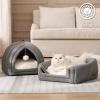 imageBedsure Cat Beds for Indoor  2 in 1 Cat Cave House Tent for Kittens and Small Pets with Removable Washable Cushioned Pillow Foldable Kitten Hideaway with NonSlip Bottom Beige 16 inchesBeige