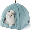 imageBedsure Cat Beds for Indoor  2 in 1 Cat Cave House Tent for Kittens and Small Pets with Removable Washable Cushioned Pillow Foldable Kitten Hideaway with NonSlip Bottom Beige 16 inchesOcean Blue