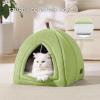imageBedsure Cat Beds for Indoor  2 in 1 Cat Cave House Tent for Kittens and Small Pets with Removable Washable Cushioned Pillow Foldable Kitten Hideaway with NonSlip Bottom Beige 16 inchesGreen