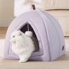 imageBedsure Cat Beds for Indoor  2 in 1 Cat Cave House Tent for Kittens and Small Pets with Removable Washable Cushioned Pillow Foldable Kitten Hideaway with NonSlip Bottom Beige 16 inchesPurple