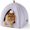 imageBedsure Cat Beds for Indoor  2 in 1 Cat Cave House Tent for Kittens and Small Pets with Removable Washable Cushioned Pillow Foldable Kitten Hideaway with NonSlip Bottom Beige 16 inchesPurple