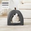 imageBedsure Cat Beds for Indoor  2 in 1 Cat Cave House Tent for Kittens and Small Pets with Removable Washable Cushioned Pillow Foldable Kitten Hideaway with NonSlip Bottom Beige 16 inchesDark Grey