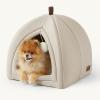 imageBedsure Cat Beds for Indoor  2 in 1 Cat Cave House Tent for Kittens and Small Pets with Removable Washable Cushioned Pillow Foldable Kitten Hideaway with NonSlip Bottom Beige 16 inchesBeige