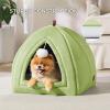 imageBedsure Cat Beds for Indoor  2 in 1 Cat Cave House Tent for Kittens and Small Pets with Removable Washable Cushioned Pillow Foldable Kitten Hideaway with NonSlip Bottom Beige 16 inchesGreen