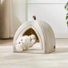 imageBedsure Cat Beds for Indoor  2 in 1 Cat Cave House Tent for Kittens and Small Pets with Removable Washable Cushioned Pillow Foldable Kitten Hideaway with NonSlip Bottom Beige 16 inchesBeige