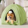 imageBedsure Cat Beds for Indoor  2 in 1 Cat Cave House Tent for Kittens and Small Pets with Removable Washable Cushioned Pillow Foldable Kitten Hideaway with NonSlip Bottom Beige 16 inchesGreen