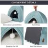 imageBedsure Cat Beds for Indoor  2 in 1 Cat Cave House Tent for Kittens and Small Pets with Removable Washable Cushioned Pillow Foldable Kitten Hideaway with NonSlip Bottom Beige 16 inchesOcean Blue