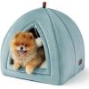 imageBedsure Cat Beds for Indoor  2 in 1 Cat Cave House Tent for Kittens and Small Pets with Removable Washable Cushioned Pillow Foldable Kitten Hideaway with NonSlip Bottom Beige 16 inchesOcean Blue