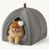 imageBedsure Cat Beds for Indoor  2 in 1 Cat Cave House Tent for Kittens and Small Pets with Removable Washable Cushioned Pillow Foldable Kitten Hideaway with NonSlip Bottom Beige 16 inchesGrey