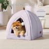 imageBedsure Cat Beds for Indoor  2 in 1 Cat Cave House Tent for Kittens and Small Pets with Removable Washable Cushioned Pillow Foldable Kitten Hideaway with NonSlip Bottom Beige 16 inchesPurple