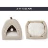 imageBedsure Cat Beds for Indoor  2 in 1 Cat Cave House Tent for Kittens and Small Pets with Removable Washable Cushioned Pillow Foldable Kitten Hideaway with NonSlip Bottom Beige 16 inchesKhaki