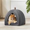 imageBedsure Cat Beds for Indoor  2 in 1 Cat Cave House Tent for Kittens and Small Pets with Removable Washable Cushioned Pillow Foldable Kitten Hideaway with NonSlip Bottom Beige 16 inchesDark Grey