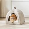 imageBedsure Cat Beds for Indoor  2 in 1 Cat Cave House Tent for Kittens and Small Pets with Removable Washable Cushioned Pillow Foldable Kitten Hideaway with NonSlip Bottom Beige 16 inchesBeige