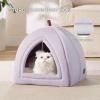 imageBedsure Cat Beds for Indoor  2 in 1 Cat Cave House Tent for Kittens and Small Pets with Removable Washable Cushioned Pillow Foldable Kitten Hideaway with NonSlip Bottom Beige 16 inchesPurple