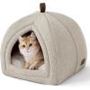 imageBedsure Cat Beds for Indoor  2 in 1 Cat Cave House Tent for Kittens and Small Pets with Removable Washable Cushioned Pillow Foldable Kitten Hideaway with NonSlip Bottom Beige 16 inchesKhaki