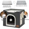 imageBedsure Cat Beds for Indoor Cats  Large Cat Cave for Pet Cat House with Fluffy Ball Hanging and Scratch Pad Foldable Cat Hideaway 165x165x13 inches Loden GreenDark Grey