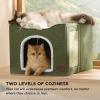 imageBedsure Cat Beds for Indoor Cats  Large Cat Cave for Pet Cat House with Fluffy Ball Hanging and Scratch Pad Foldable Cat Hideaway 165x165x13 inches Loden GreenLoden Green