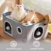imageBedsure Cat Beds for Indoor Cats  Large Cat Cave for Pet Cat House with Fluffy Ball Hanging and Scratch Pad Foldable Cat Hideaway 165x165x13 inches Loden GreenGrey