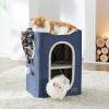 imageBedsure Cat Beds for Indoor Cats  Large Cat Cave for Pet Cat House with Fluffy Ball Hanging and Scratch Pad Foldable Cat Hideaway 165x165x13 inches Loden GreenBlue