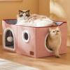 imageBedsure Cat Beds for Indoor Cats  Large Cat Cave for Pet Cat House with Fluffy Ball Hanging and Scratch Pad Foldable Cat Hideaway 165x165x13 inches Loden GreenPink