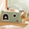 imageBedsure Cat Beds for Indoor Cats  Large Cat Cave for Pet Cat House with Fluffy Ball Hanging and Scratch Pad Foldable Cat Hideaway 165x165x13 inches Loden GreenGreen