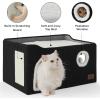 imageBedsure Cat Beds for Indoor Cats  Large Cat Cave for Pet Cat House with Fluffy Ball Hanging and Scratch Pad Foldable Cat Hideaway 165x165x13 inches Loden GreenBlack